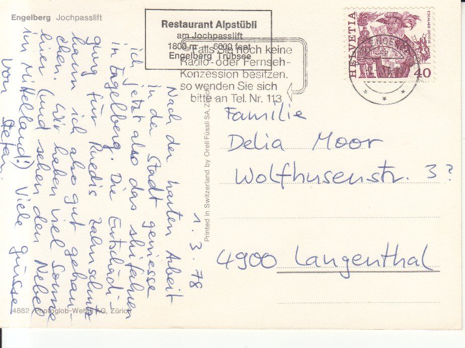 Cartoline postali: Engelberg Jochpasslift 1978 – Usato da Bürglen TG venduto da StampGraf 1