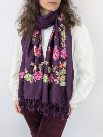 Schal aus Pashmina, Lila mit Stickerei 180cm lang , Top