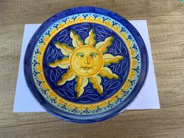 Keramik Teller Sonne Motiv Handgemalt durchmesserr 25cm
