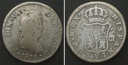 SPANIEN 2 Reales 1811 CI Cadiz mint, FERNANDO VII. Silber ss