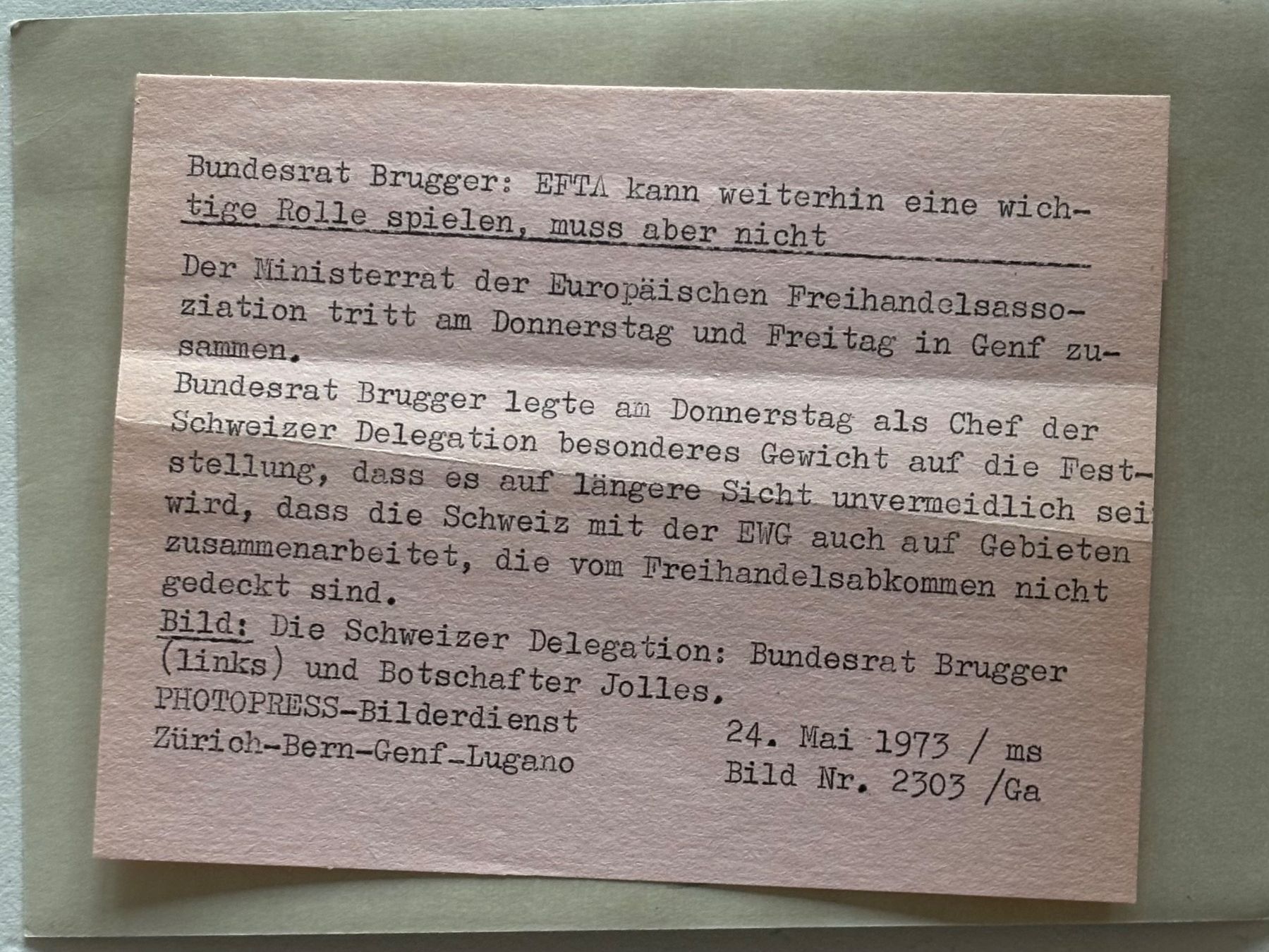 Cartoline postali: Bundesrat Ernst Brugger und Botschafter Paul Jolles, EFTA – Usato da Frauenfeld venduto da Merk52 1