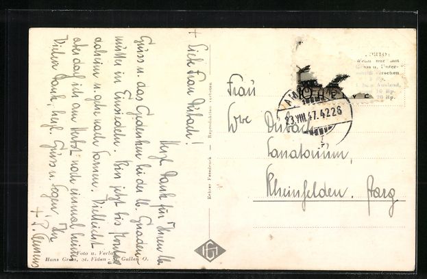 Ansichtskarten: AK Flawil, Totalansicht, 1947 – Gebraucht aus Berlin von bartko-reher 1