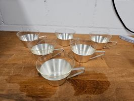 6 alte Teetassen Glas mit versilberten Schalen