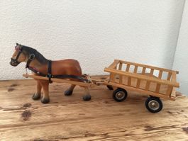 Pferd mit Wagen, Vintage, 60er Jahre mit Gebrauchsspuren