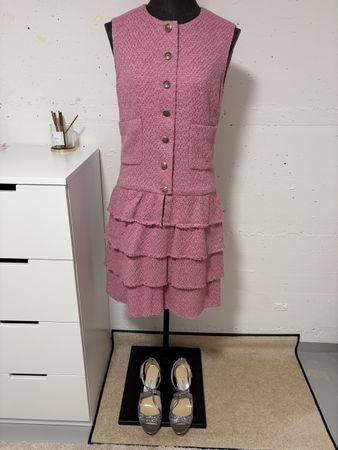 Chanel Kleid ärmellos rosa Tweed Grösse 36 guter Zustand