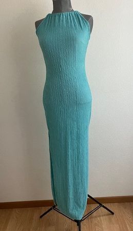 Robe d'été turquoise côtelée, fendue, taille M