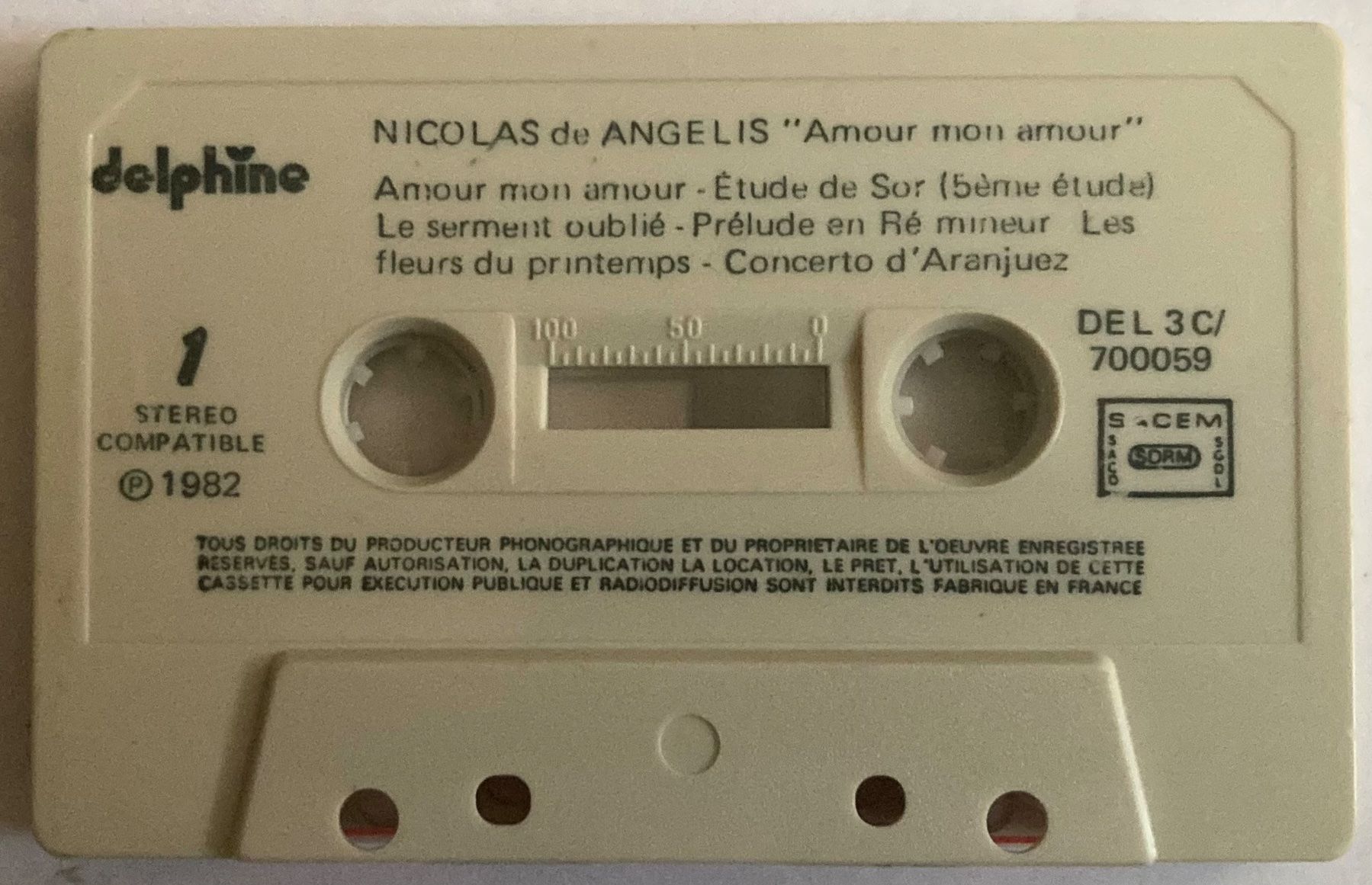Musicassette: NICOLAS DE ANGELIS - AMOUR MON AMOUR – Usato da Poliez-Pittet venduto da Newtown-Records 2