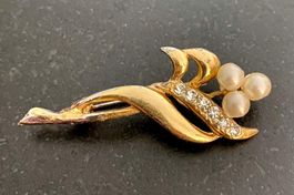 Eleganti Brosche mit Perlen und Strass - Vintage Look!