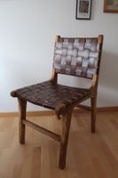 Kave Home Leder Stuhl Vintage Mid Century Holz Geflecht