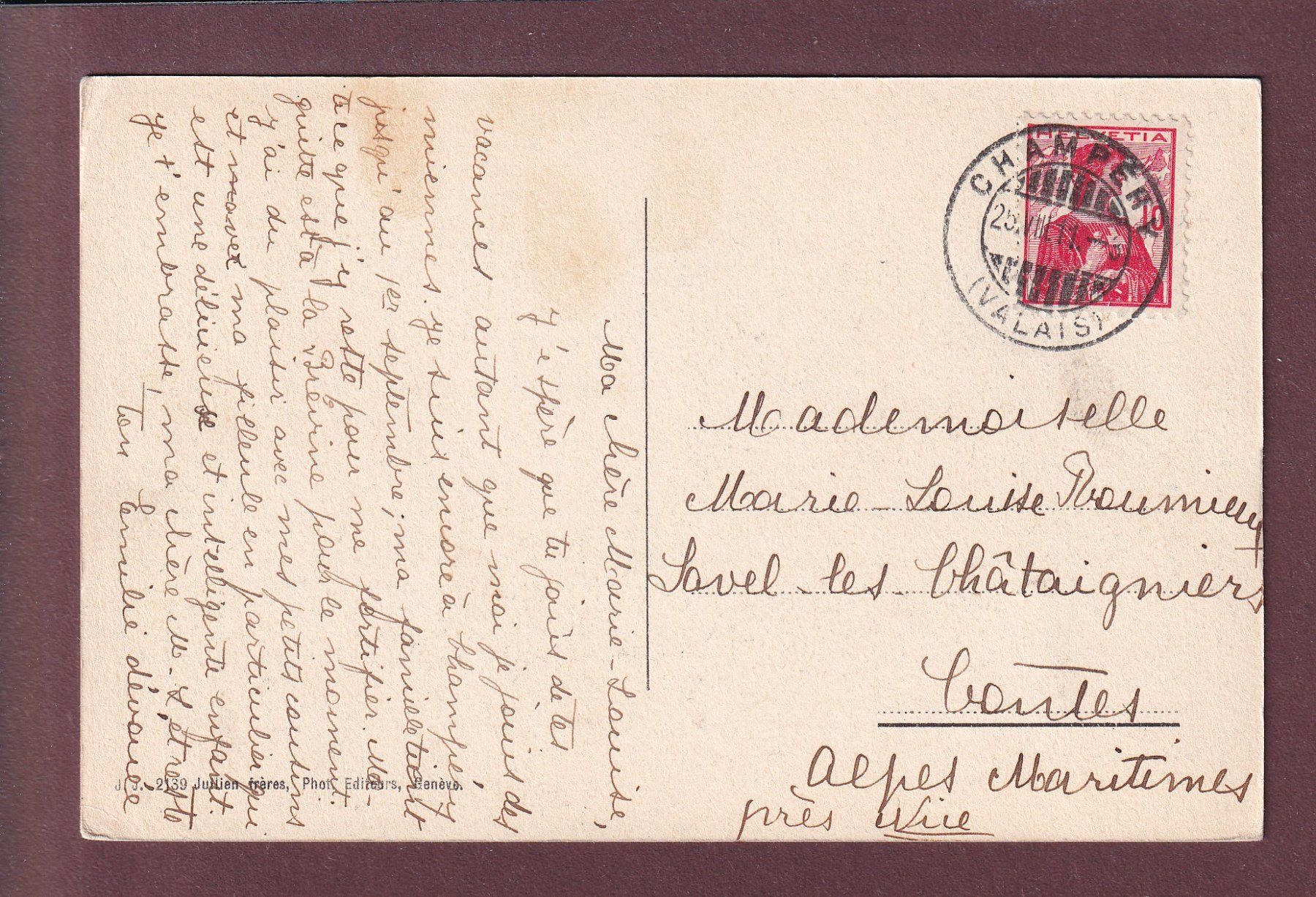 Cartoline postali: Eglise de CHAMPERY - 1911 – Usato da Pully venduto da nicecards 1