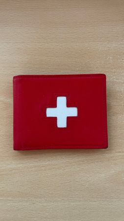 Portemonnaie Geldbörse mit Schweizerkreuz, Leder, Rot