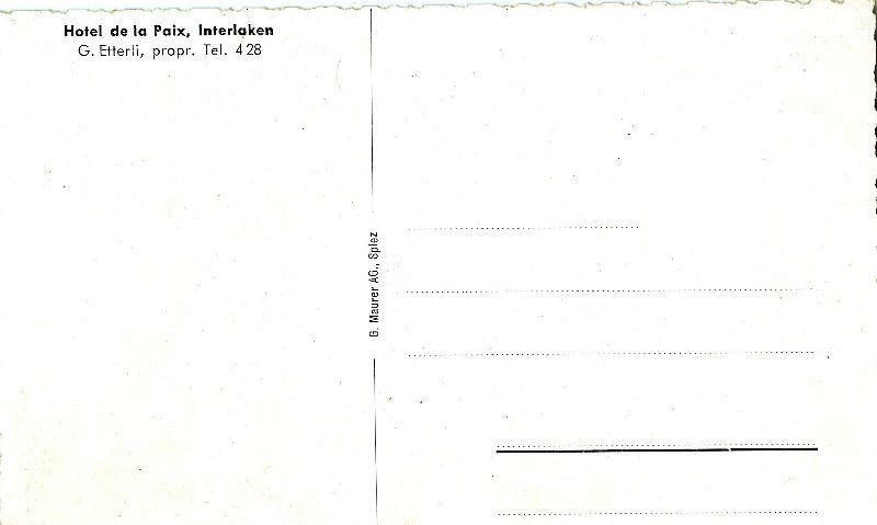 Cartoline postali: Interlaken - Hotel de la Paix + c1935 – Usato da Emmenbrücke venduto da teestube 1