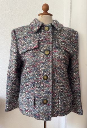 Veste en tweed multicolore taille 40 (cousu main)