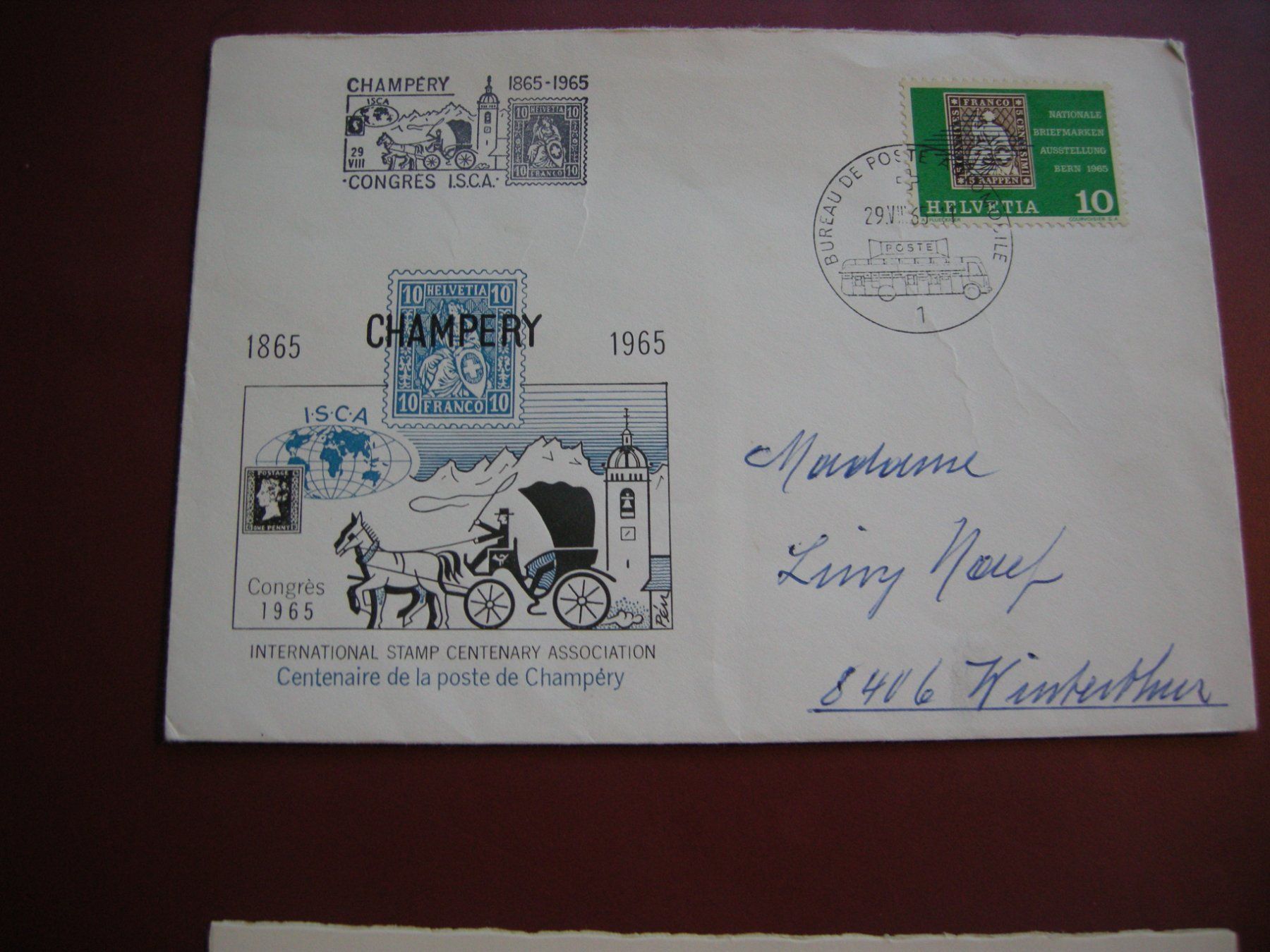 Tutti i francobolli: 29.VIII.1965 CENTENAIRE  DE LA POSTE  CHAMPERY, MIT VIGNETTE – Usato da Eschenbach SG venduto da eDaisy 2