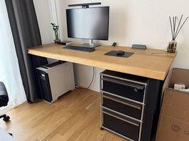 Massiveiche Tisch mit Stahlkufen  Naturholz / Schreibtisch