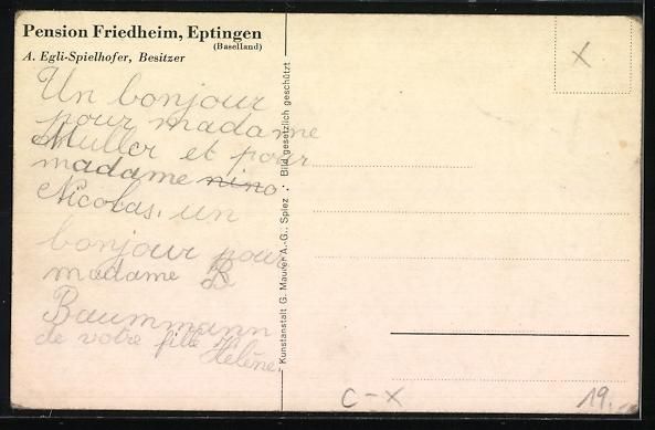 Cartoline postali: Eptingen /Baselland, Pension Friedheim,  – Usato da Berlin venduto da bartko-reher 1