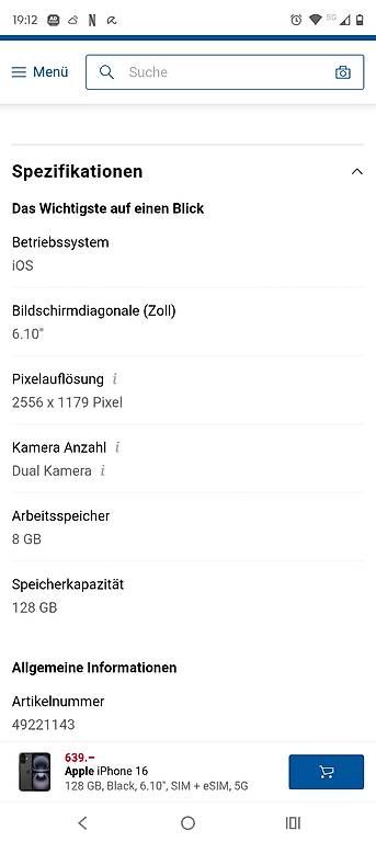 Apple Handys / Smartphones: Neues iPhone 16 128G mit Garantie 1Jahr – Gebraucht aus Rikon im Tösstal von leaudevie 1