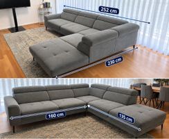 Graues L-Sofa mit verstellbaren Kopfstützen