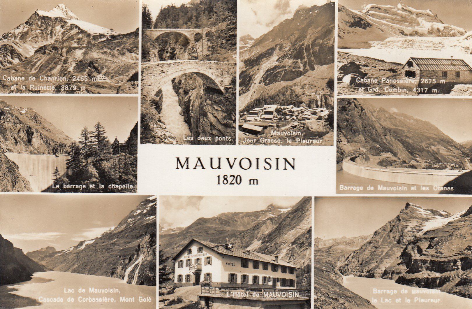 Cartoline postali: Mauvoisin  VS  -   Multivues      en 1961 – Usato da Brig venduto da Valcards54