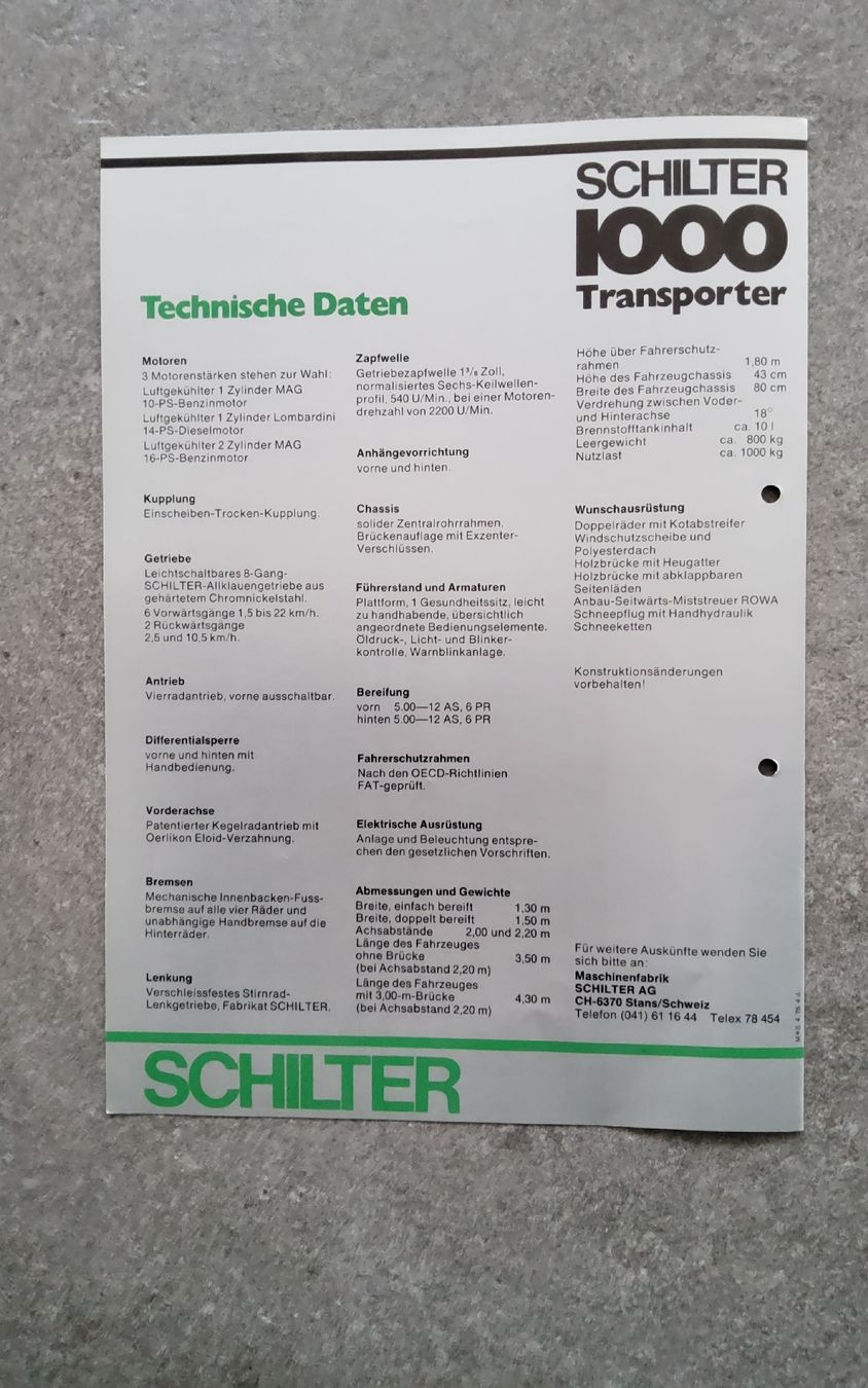 Schilter Documents: Schilter 1000 Transporter – D'occasion à Holziken par douglas70 2