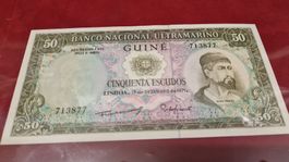 Originale 50 Escudos Banknote Guinea, 1971 - Rarität!