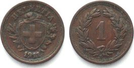 Schweiz 1 Rappen 1911 Bronze SELTENER JAHRGANG! ss
