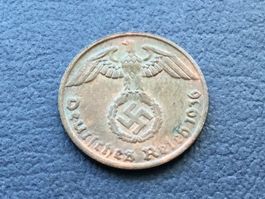 1 Reichspfennig Drittes Reich 1936 A. selten ungereinigt
