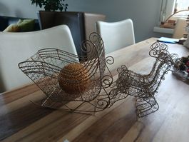 Festive Wire Reindeer Sleigh Decoration - Christmas Decor