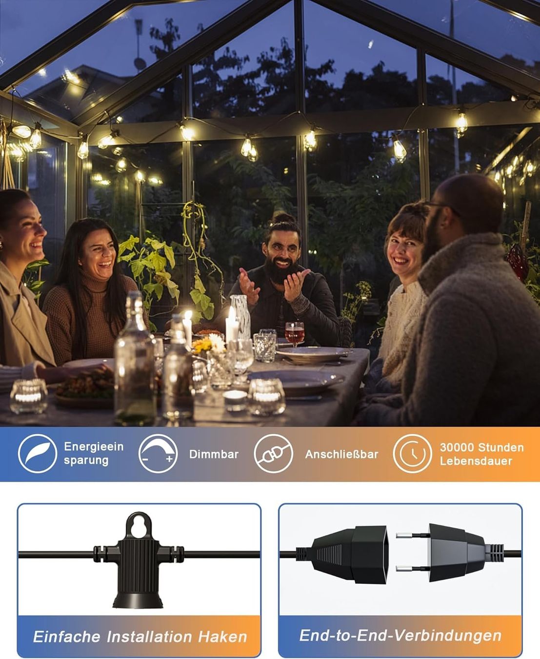 Lichterketten & Leisten: GLÜHBIRNEN LED LICHTERKETTE AUSSEN - 15 METER - 25+2 BIRNEN – Neu und originalverpackt aus Kriens von swissgadget 4