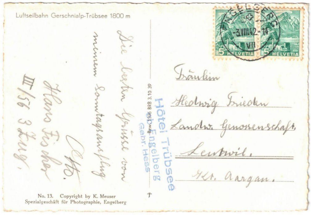 Cartoline postali: Engelberg - Luftseilbahn Gerschnialp--Trübsee – Usato da Binningen venduto da Mountainrider 1