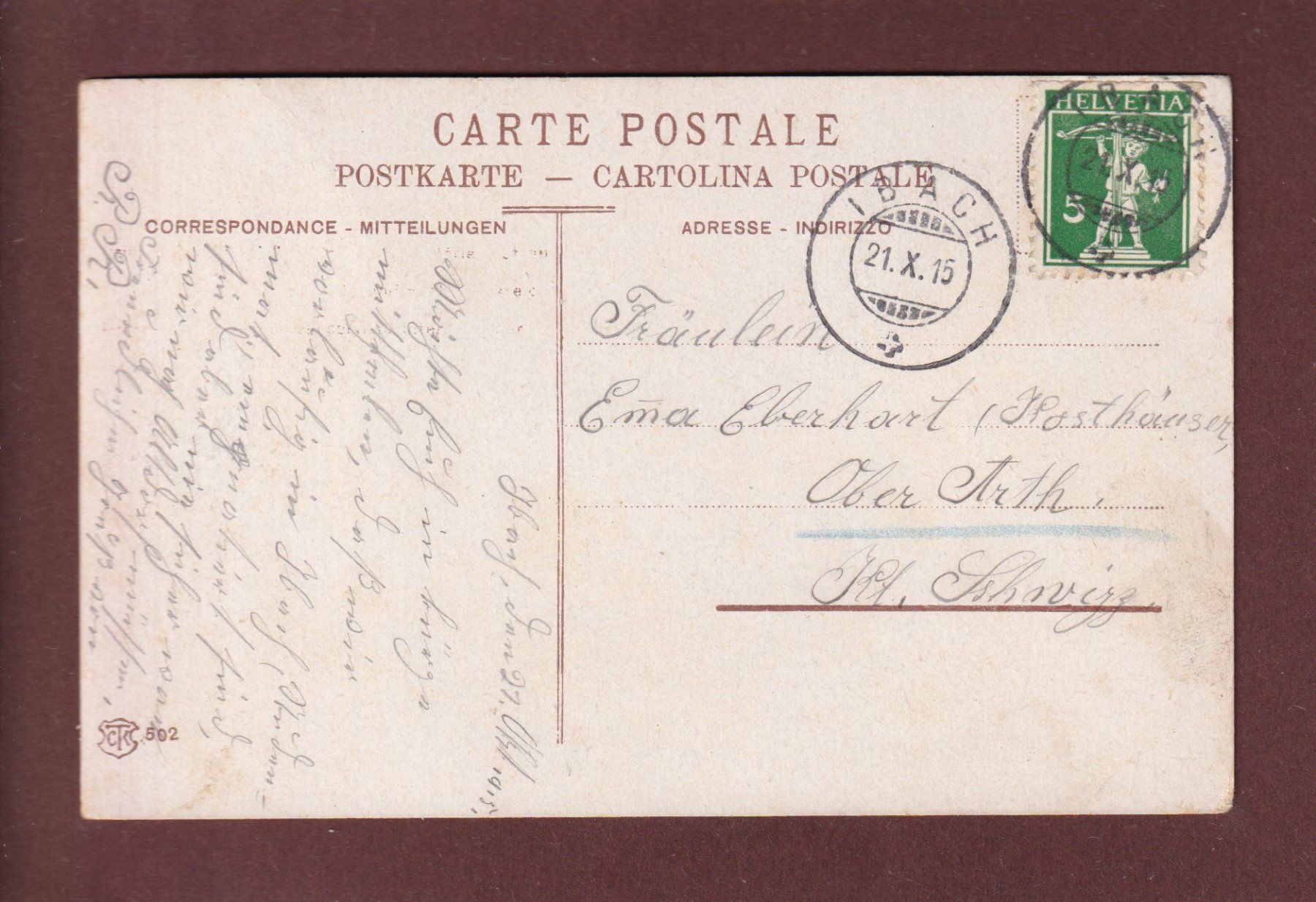 Cartoline postali: TELLSKAPELLE - 1915 – Usato da Pully venduto da nicecards 1