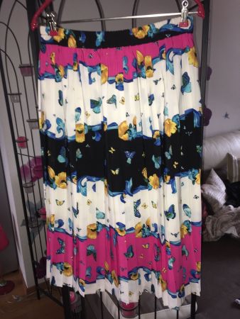 Jupe longue vintage plissée papillon rose blue 36/38