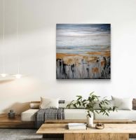 Originale Gemälde auf Leinwand 80x80 cm, Grau mit Gold