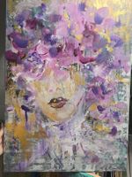Gemälde mit abstrakten Lippen und Blumen, Leinwand 50x70cm