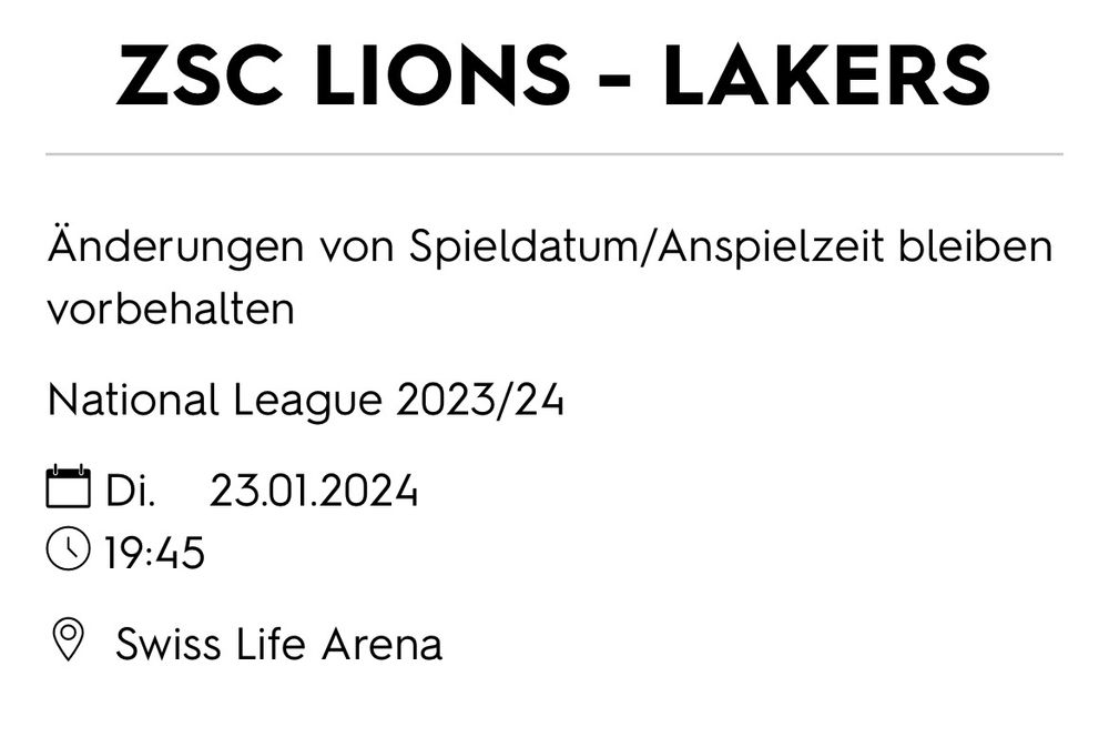 ZSC - Rapperswil Lakers 23.01.2024 Stehplatz ZSC Fan | Kaufen Auf Ricardo