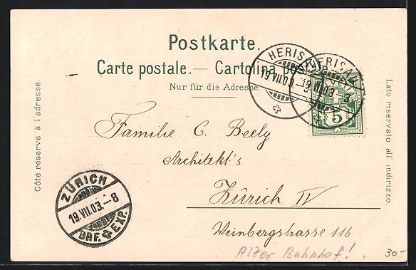 Cartoline postali: AK Herisau, Stadtpanorama mit Säntis – Usato da Berlin venduto da bartko-reher 1
