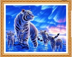 5D Diamant Tiger Familie  Painting 20x30cm Neu!