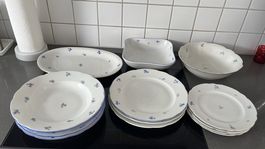 Porzellanteller + Schüsseln weiss mit blauen Kornblumen