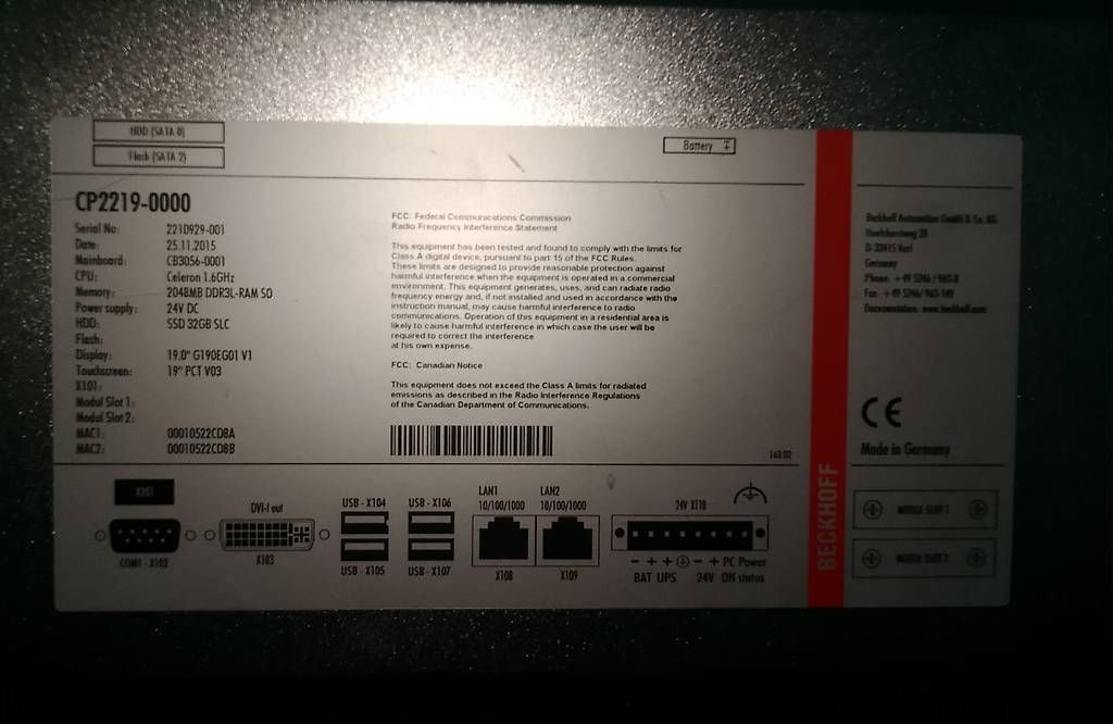 Beckhoff Attrezzatura per studi di registrazione: Beckhoff CP2219-0000  19Zoll Multitouch-Panel-PC SPS – Usato da Seedorf BE venduto da Bern2024 1