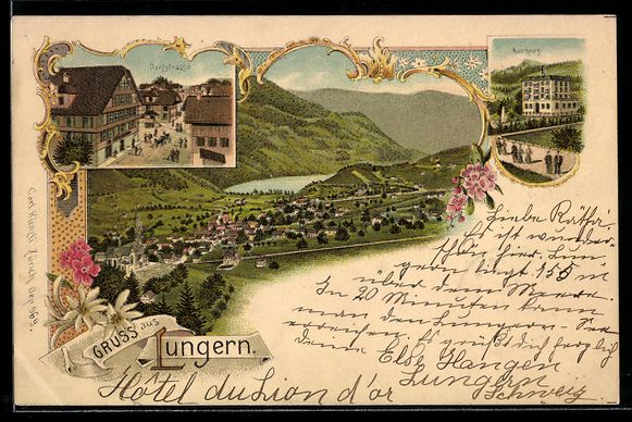 Ansichtskarten: Litho Lungern, Totalansicht, Dorfstrasse – Gebraucht aus Berlin von bartko-reher