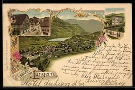 Litho Lungern, Totalansicht, Dorfstrasse
