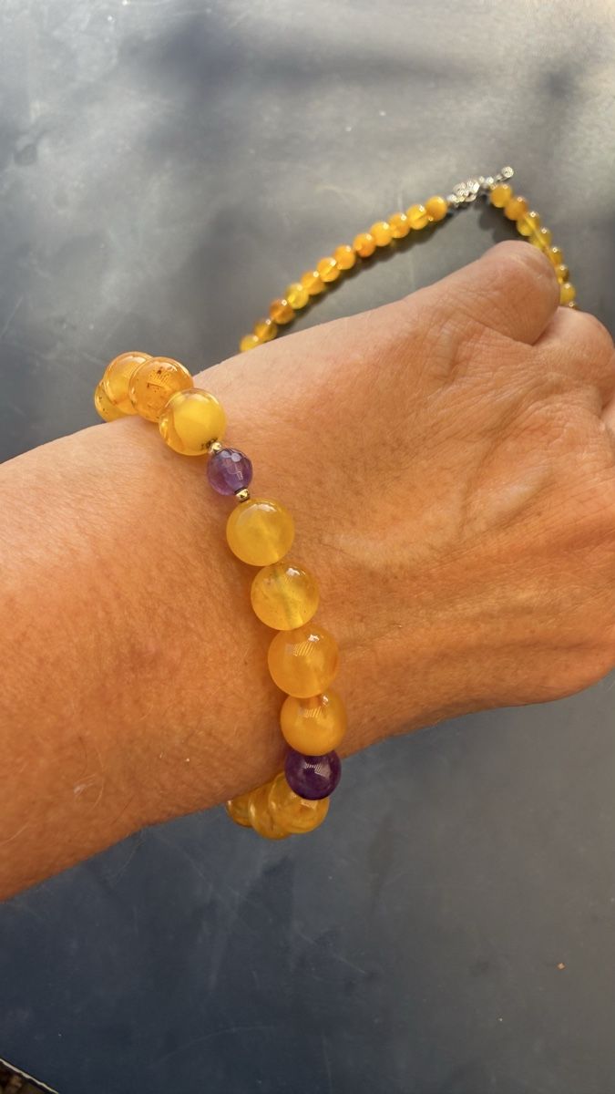 Catenine: Helle Bernsteinkette mit Amethysten, plus Armband – Nuovo e nell'imballaggio originale da Ebikon venduto da Leonidas2 8