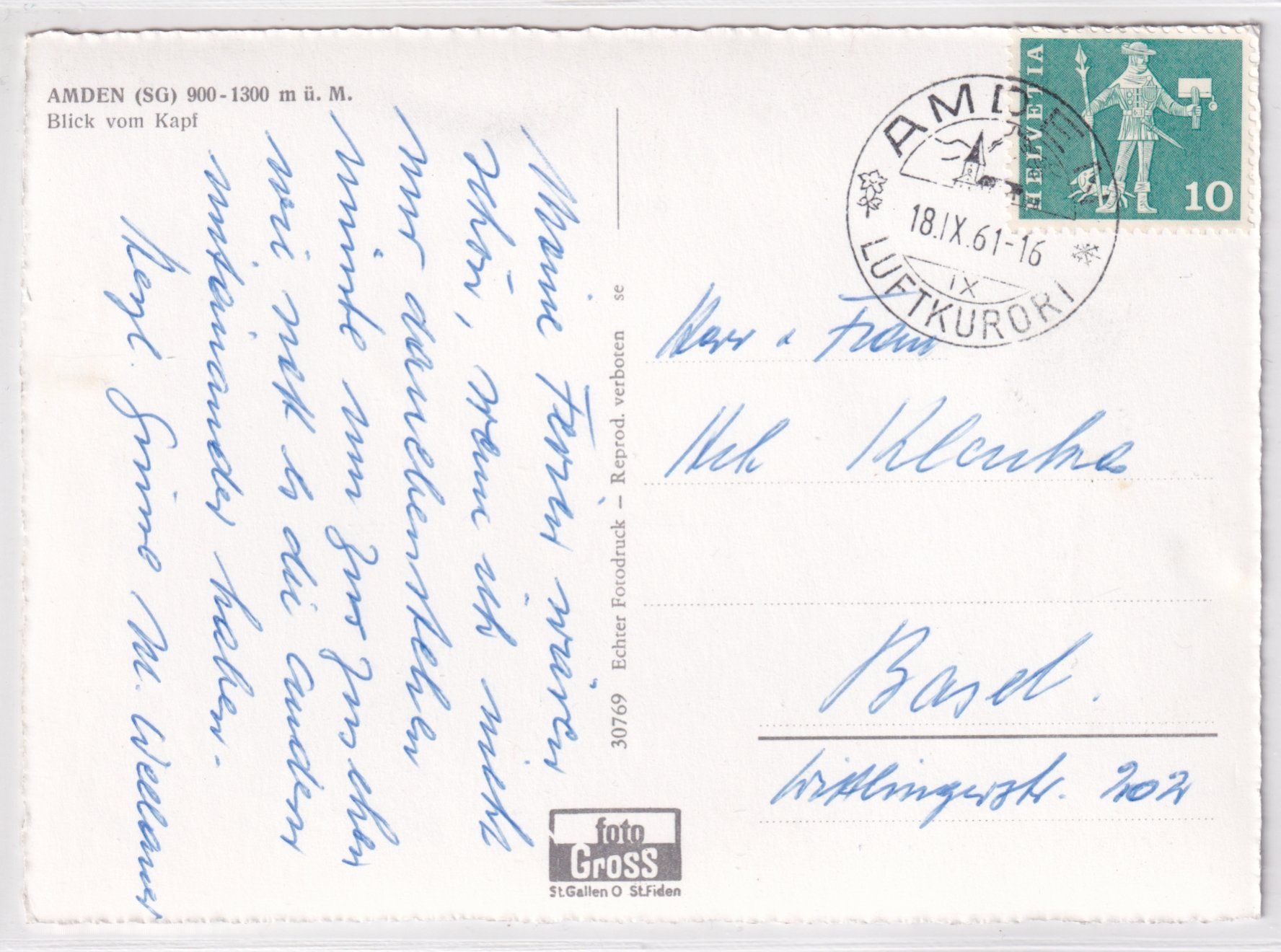 Cartoline postali: Amden (Blick vom Kapf) /br – Usato da Hombrechtikon venduto da Rudolf07 1
