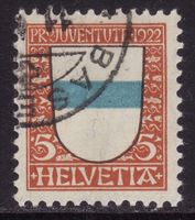 Pro Juventute SBK-Nr. 21 (Kantonswappen Zug 1922) gestempelt