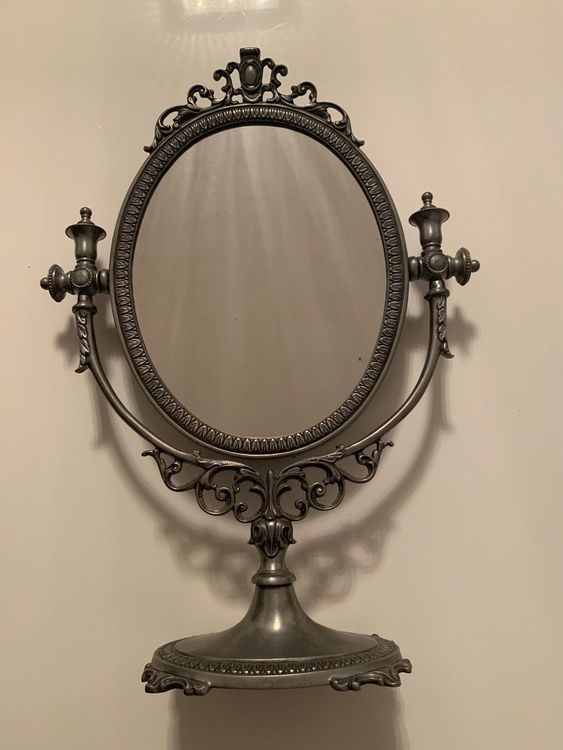 Miroir Rond En étain Belle Dreve - Diamètre 40 Cm - Occasion En Très Bon état Vintage
