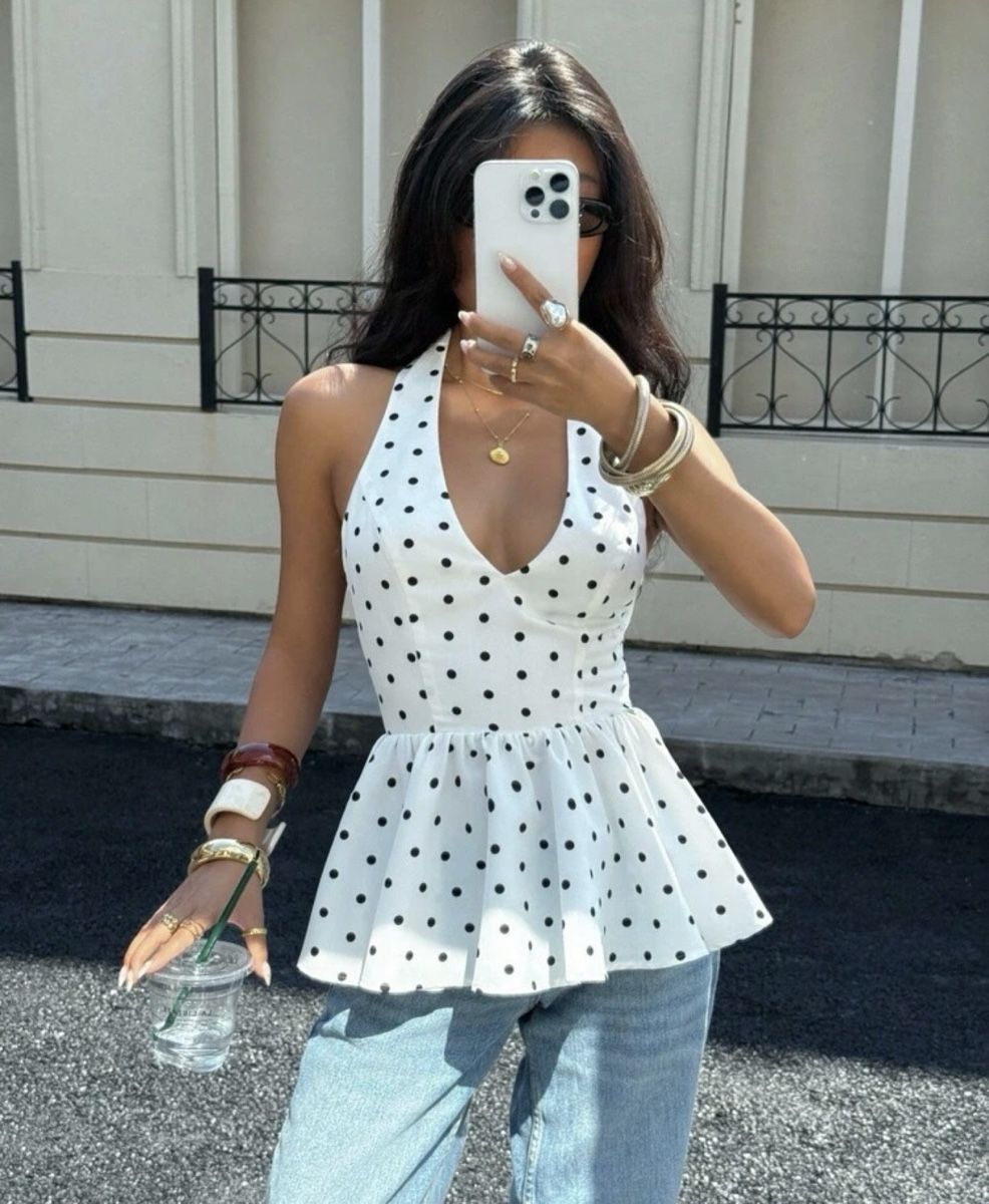 Top: Damen Trägertop Polka Dots Weiss  – Nuovo (secondo la descrizione) da Dietikon venduto da me9_mh2j 1