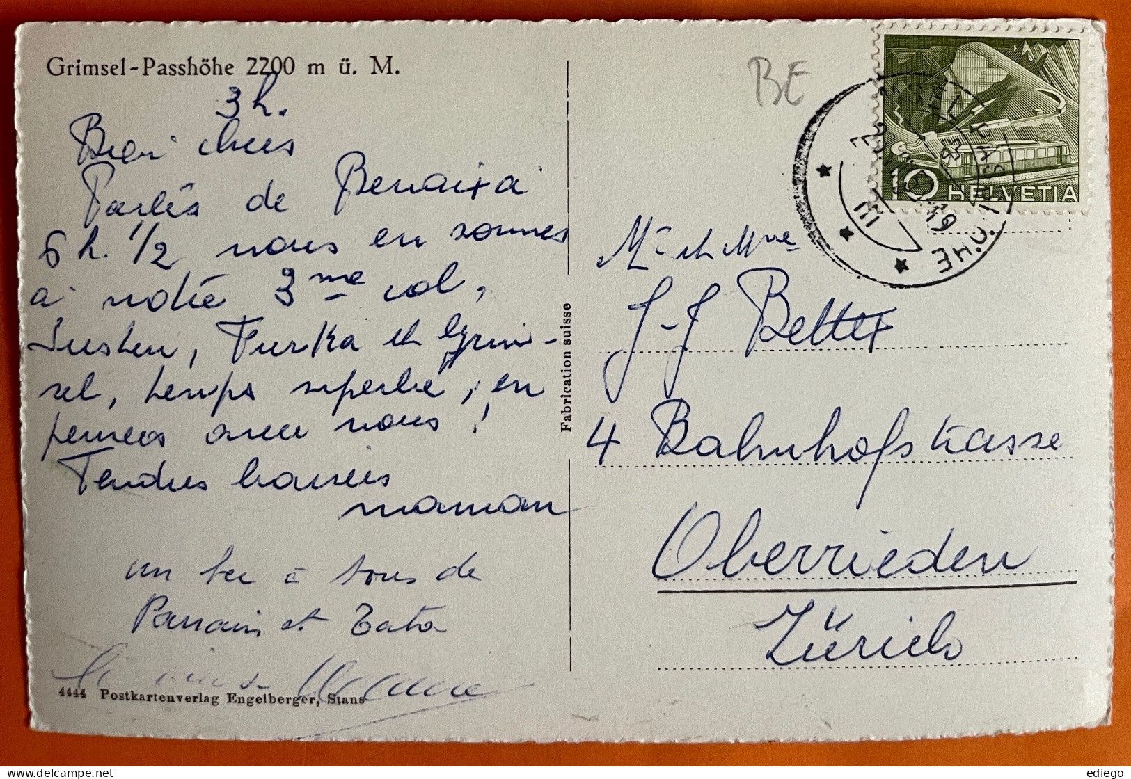 Cartoline postali: GRIMSEL - PASSHÖHE 1953 – Usato da Lutry venduto da Ediego 1