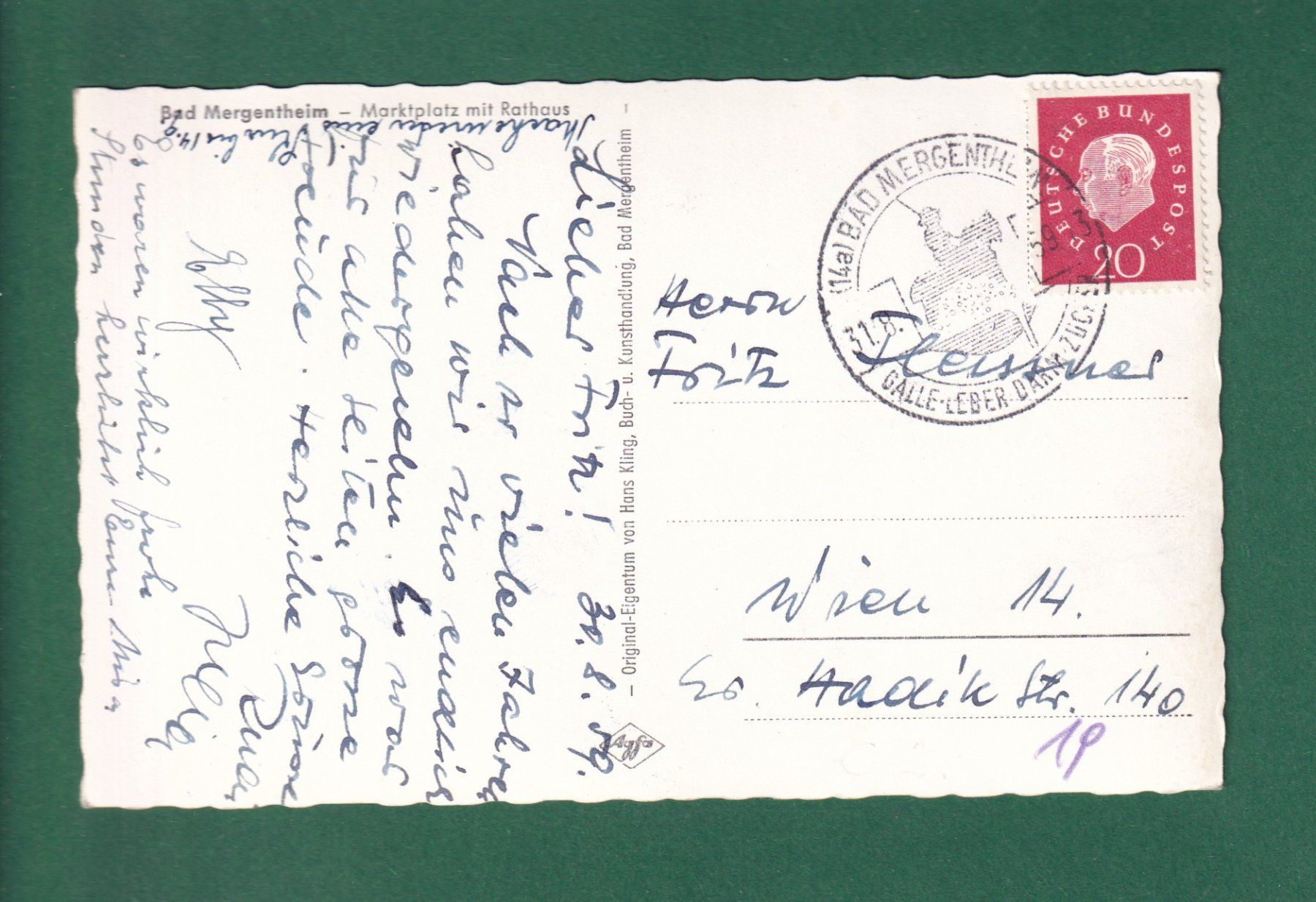 Ansichtskarten: BAD MERGENTHEIM - Marktplatz - 1959 – Gebraucht aus Pully von nicecards-shop 1