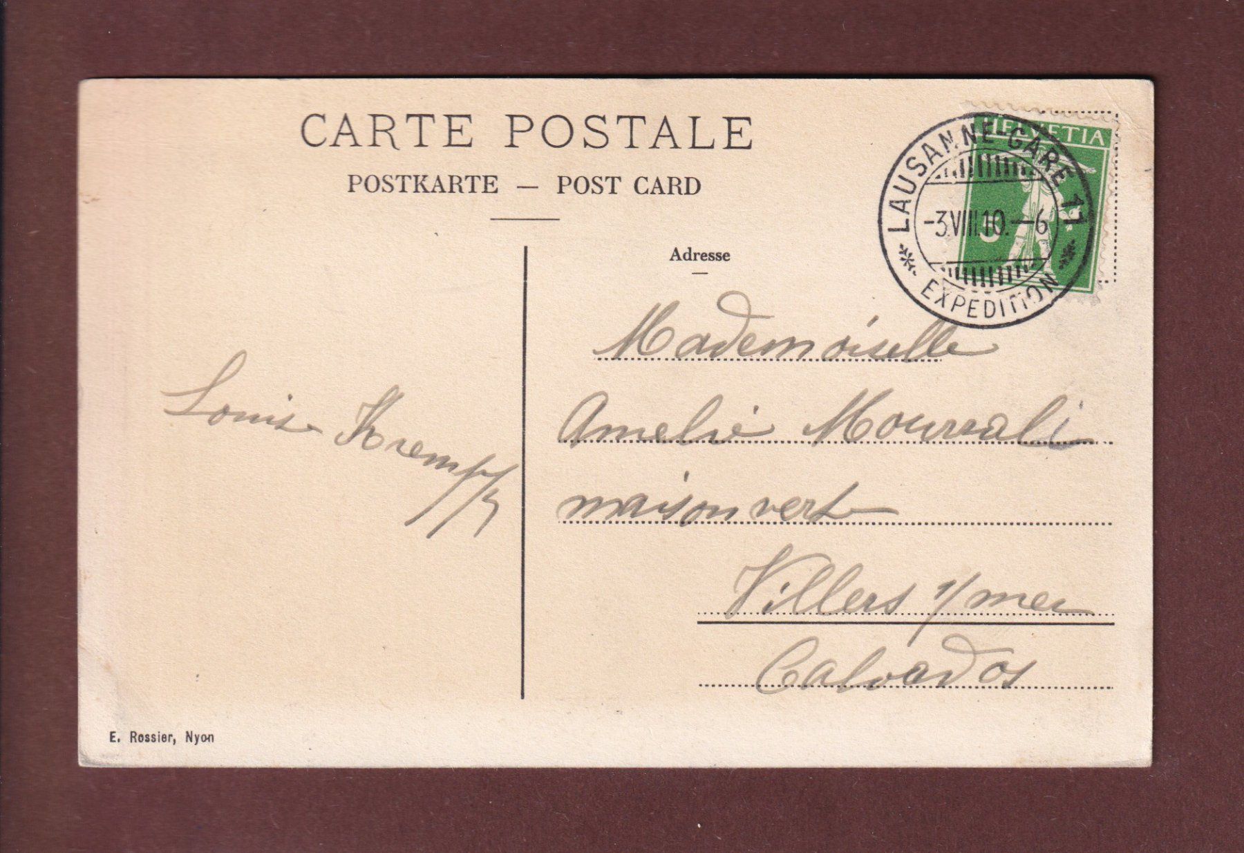 Cartoline postali: LAUSANNE depuis Beaulieu - 1910 – Usato da Pully venduto da nicecards 1