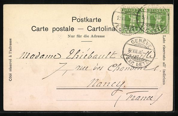 Ansichtskarten: Litho Geneve, Hotel de la Poste, Ch. Sai – Gebraucht aus Berlin von bartko-reher 1